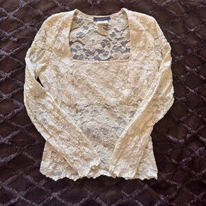 Boston Proper Lace L/S top; XS, off white
